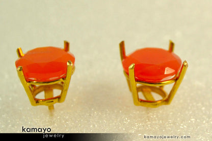 CARNELIAN EARRINGS - 10mm Orange Carnelian Stud Ear Tops