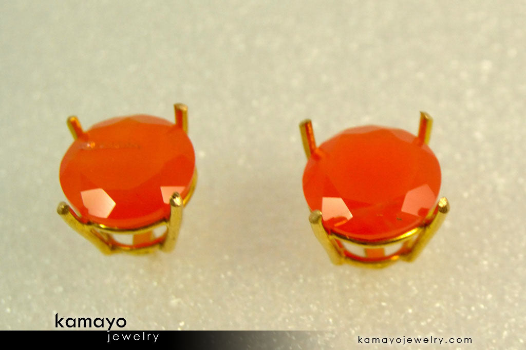 CARNELIAN EARRINGS - 10mm Orange Carnelian Stud Ear Tops