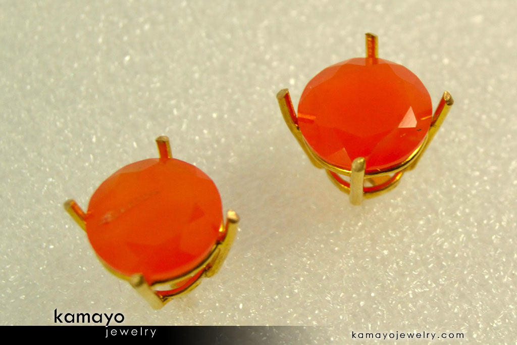 CARNELIAN EARRINGS - 10mm Orange Carnelian Stud Ear Tops