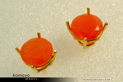 CARNELIAN EARRINGS - 10mm Orange Carnelian Stud Ear Tops