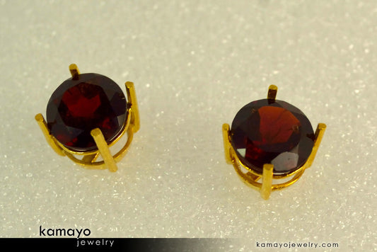 GARNET EARRINGS - 8mm Red Garnet Stud Ear Tops