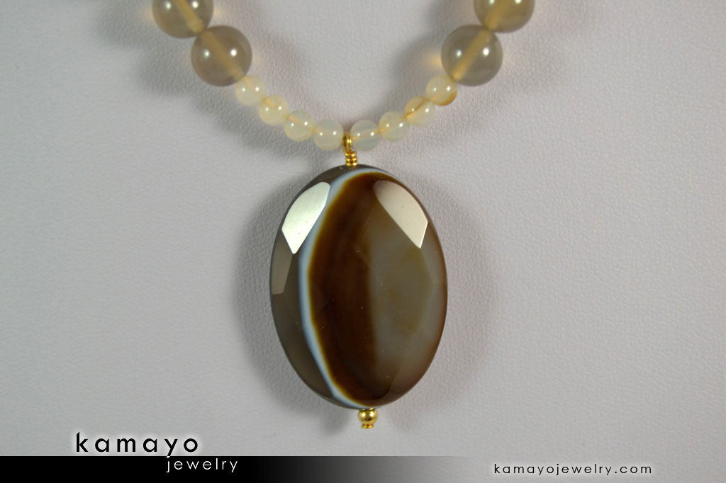 BOTSWANA AGATE NECKLACE - Grey Botswana Agate Pendant and Round Beads