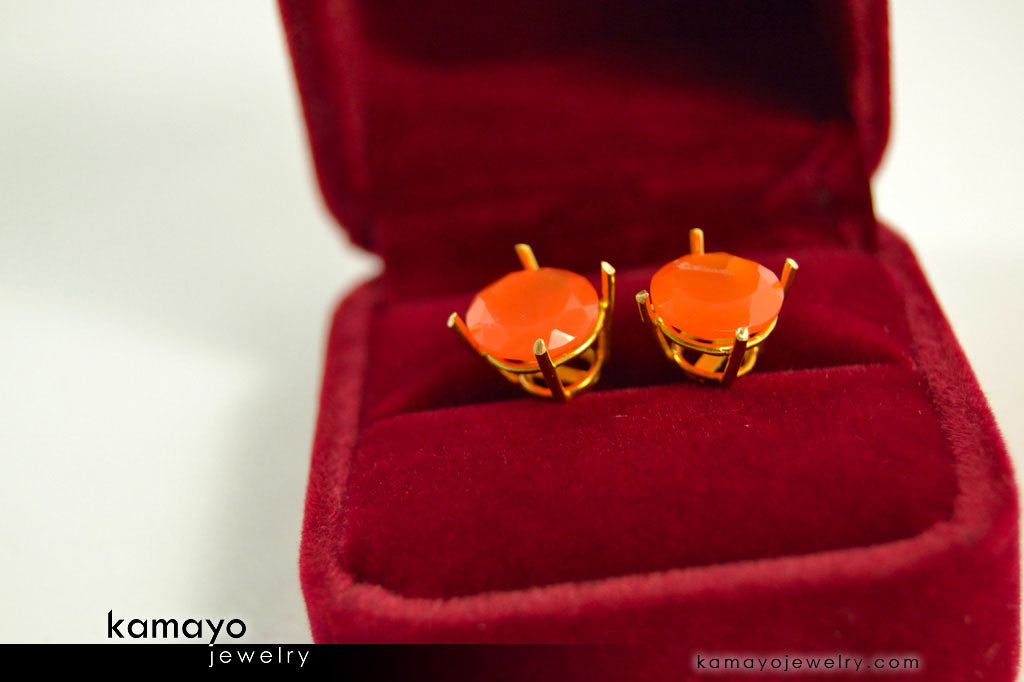 CARNELIAN EARRINGS - 10mm Orange Carnelian Stud Ear Tops