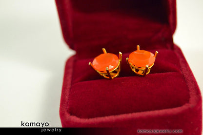 CARNELIAN EARRINGS - 10mm Orange Carnelian Stud Ear Tops