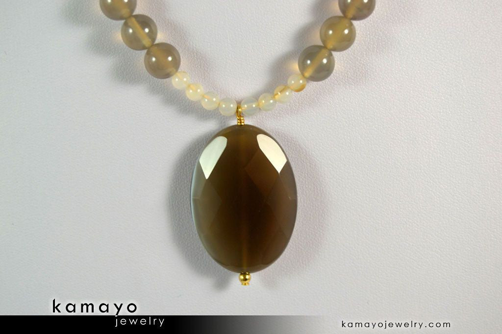 BOTSWANA AGATE NECKLACE - Grey Botswana Agate Pendant and Round Beads