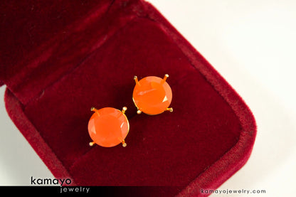 CARNELIAN EARRINGS - 10mm Orange Carnelian Stud Ear Tops