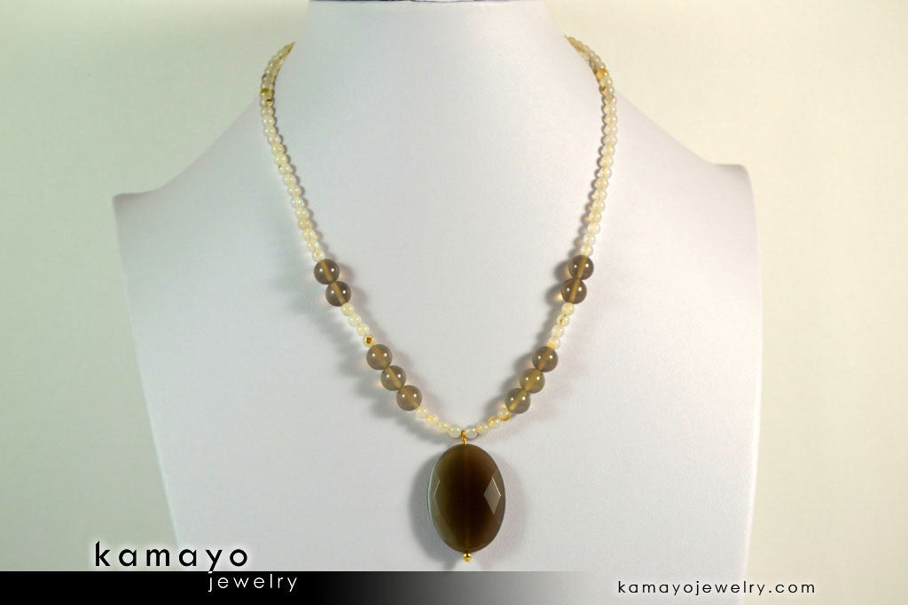 BOTSWANA AGATE NECKLACE - Grey Botswana Agate Pendant and Round Beads