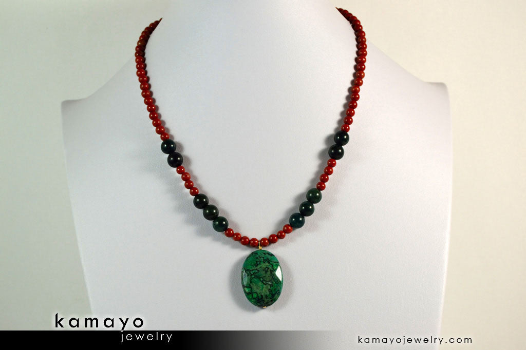 ARIES NECKLACE - Picture Jasper Pendant and Red Jasper Beads