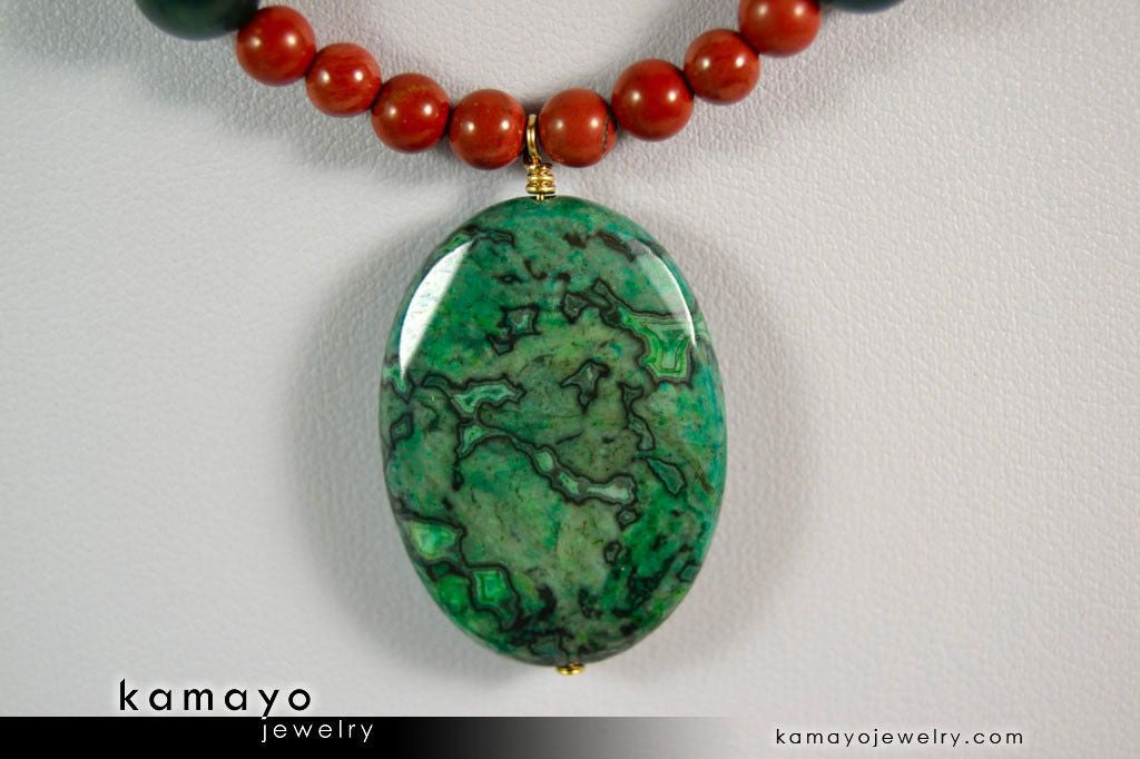 ARIES NECKLACE - Picture Jasper Pendant and Red Jasper Beads