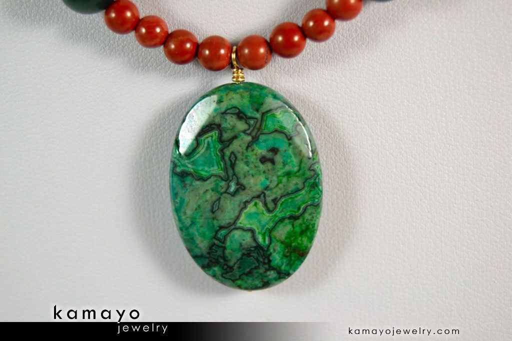 ARIES NECKLACE - Picture Jasper Pendant and Red Jasper Beads