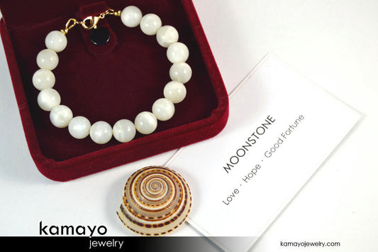 WHITE MOONSTONE BRACELET - Round Real Moonstone Beads