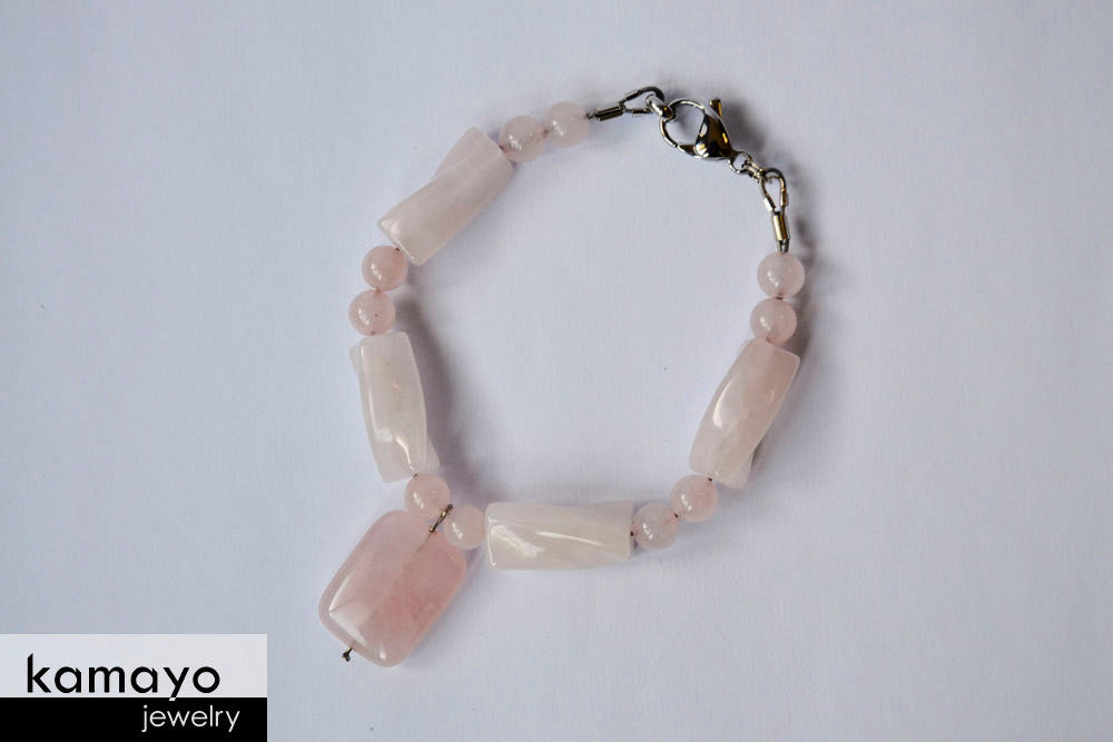 ROSE QUARTZ BRACELET - Natural Pink Pendant and Polished Genuine Beads