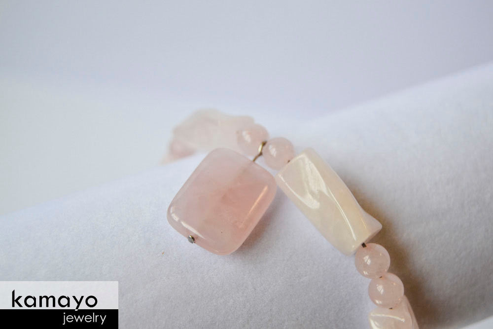 ROSE QUARTZ BRACELET - Natural Pink Pendant and Polished Genuine Beads