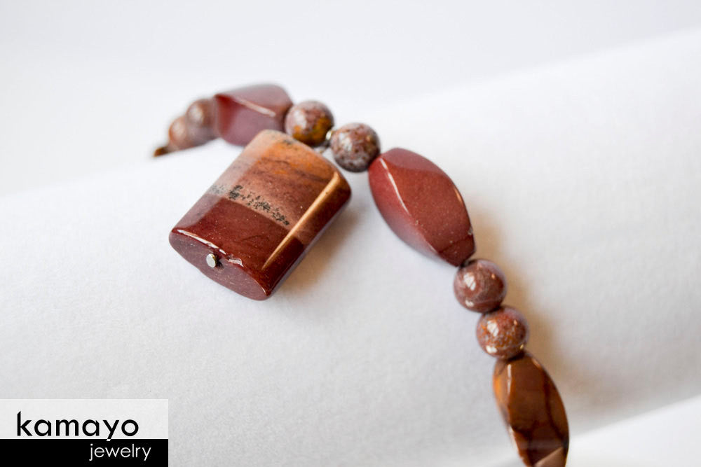 PURPLE JASPER BRACELET - Mookaite Jasper Pendant and Ocean Jasper Beads