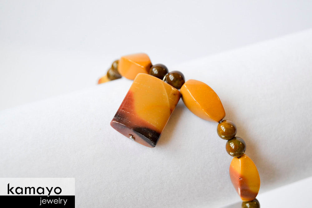 YELLOW JASPER BRACELET - Mookaite Jasper Pendant and Brown Ocean Jasper Beads