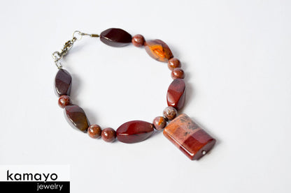 PURPLE JASPER BRACELET - Mookaite Jasper Pendant and Ocean Jasper Beads