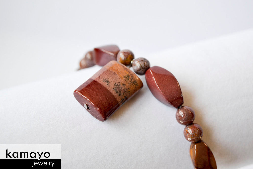 PURPLE JASPER BRACELET - Mookaite Jasper Pendant and Ocean Jasper Beads