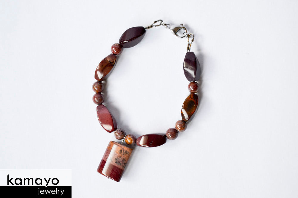 PURPLE JASPER BRACELET - Mookaite Jasper Pendant and Ocean Jasper Beads