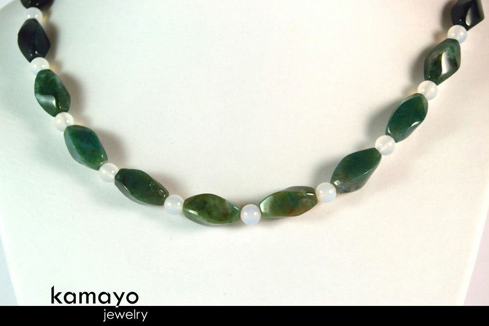 MOSS AGATE NECKLACE - Green Choker for Men or Women's Princess Necklace