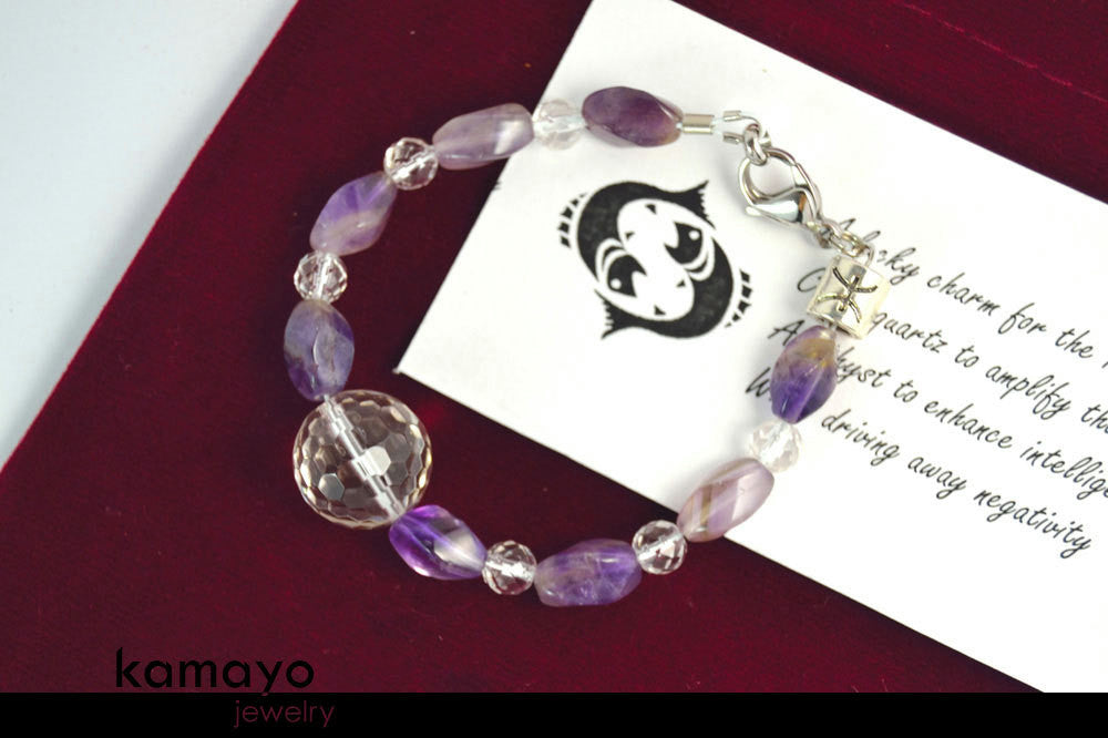 PISCES BRACELET - Clear Quartz and Amethyst Beads