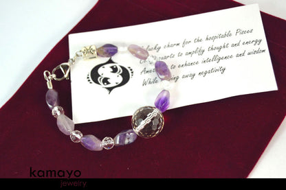 PISCES BRACELET - Clear Quartz and Amethyst Beads