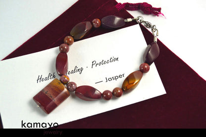 PURPLE JASPER BRACELET - Mookaite Jasper Pendant and Ocean Jasper Beads