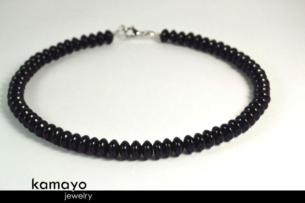 BLACK ONYX NECKLACE - Roundel Beads - Men's Choker or Princess Necklace for Women