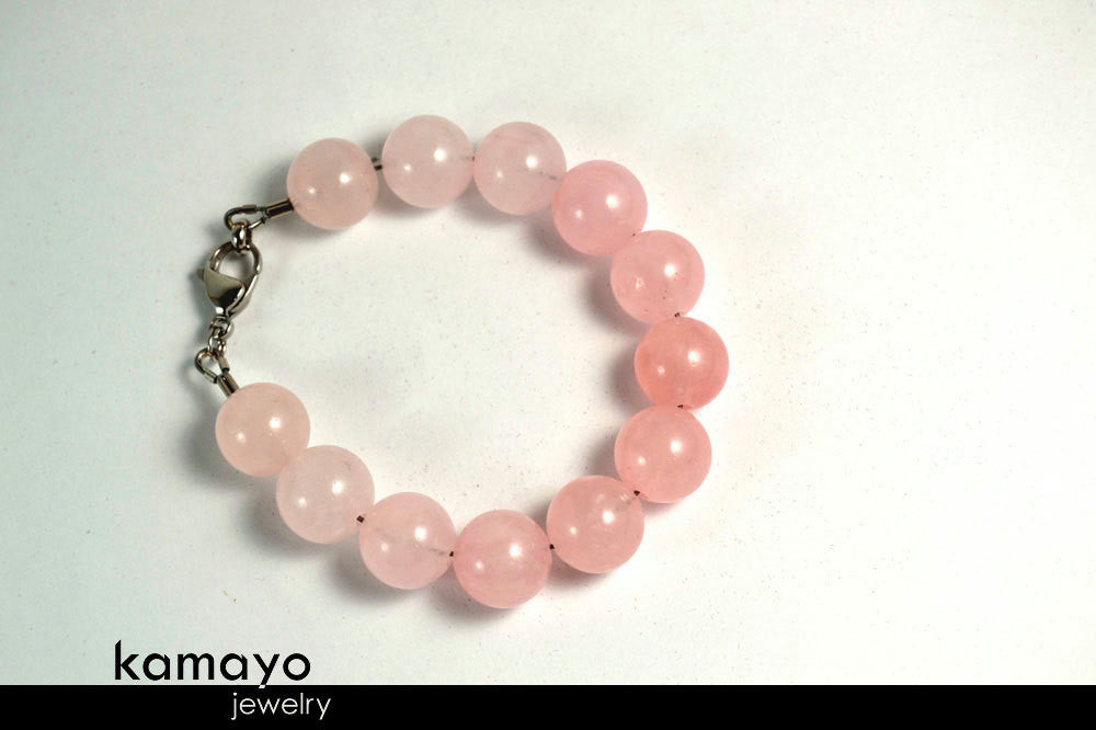 ROSE QUARTZ BRACELET - Large Round Natural Pink Beads