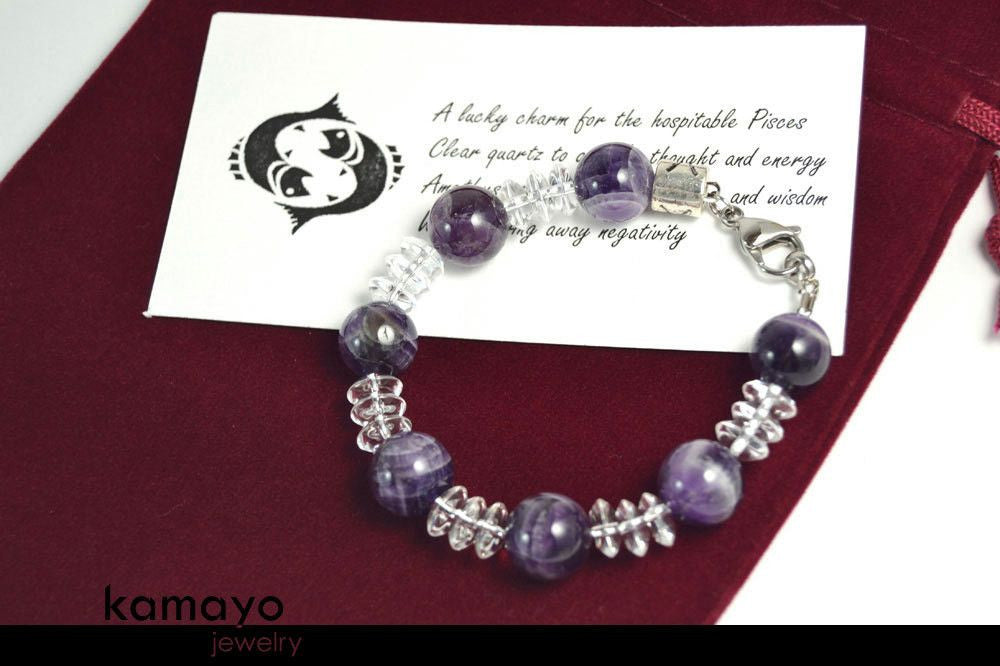 PISCES BRACELET - Chevron Amethyst Beads and Clear Quartz
