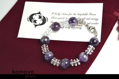 PISCES BRACELET - Chevron Amethyst Beads and Clear Quartz