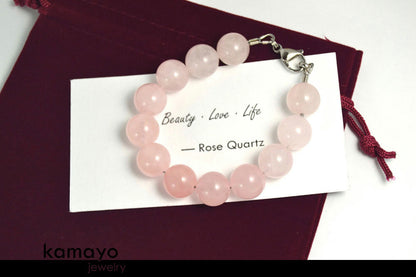 ROSE QUARTZ BRACELET - Large Round Natural Pink Beads