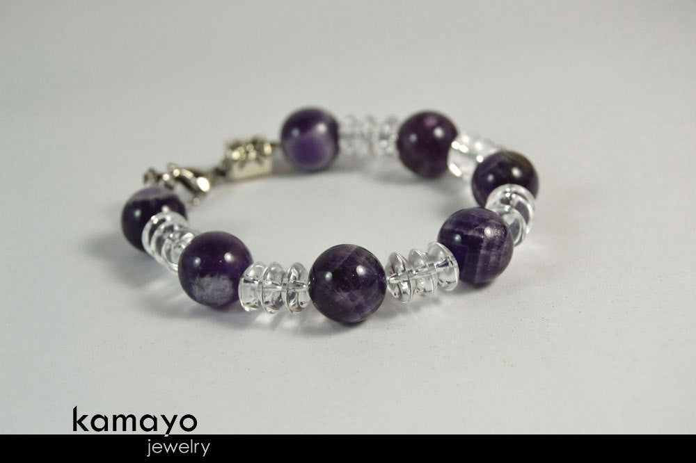 PISCES BRACELET - Chevron Amethyst Beads and Clear Quartz