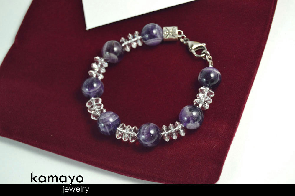 PISCES BRACELET - Chevron Amethyst Beads and Clear Quartz