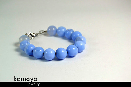 BLUE CHALCEDONY BRACELET - Large Round Beads