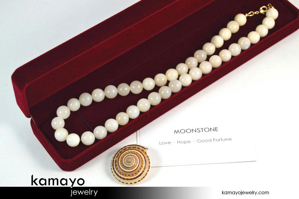 WHITE MOONSTONE NECKLACE - Round Real Moonstone Beads