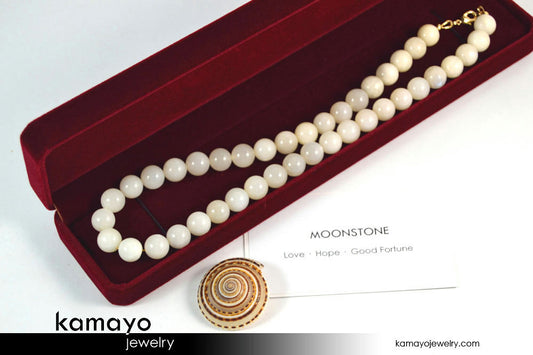 WHITE MOONSTONE NECKLACE - Round Real Moonstone Beads