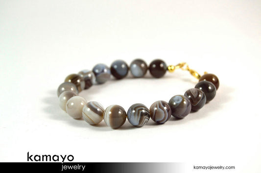 BOTSWANA AGATE BRACELET - Round Grey Botswana Agate Beads